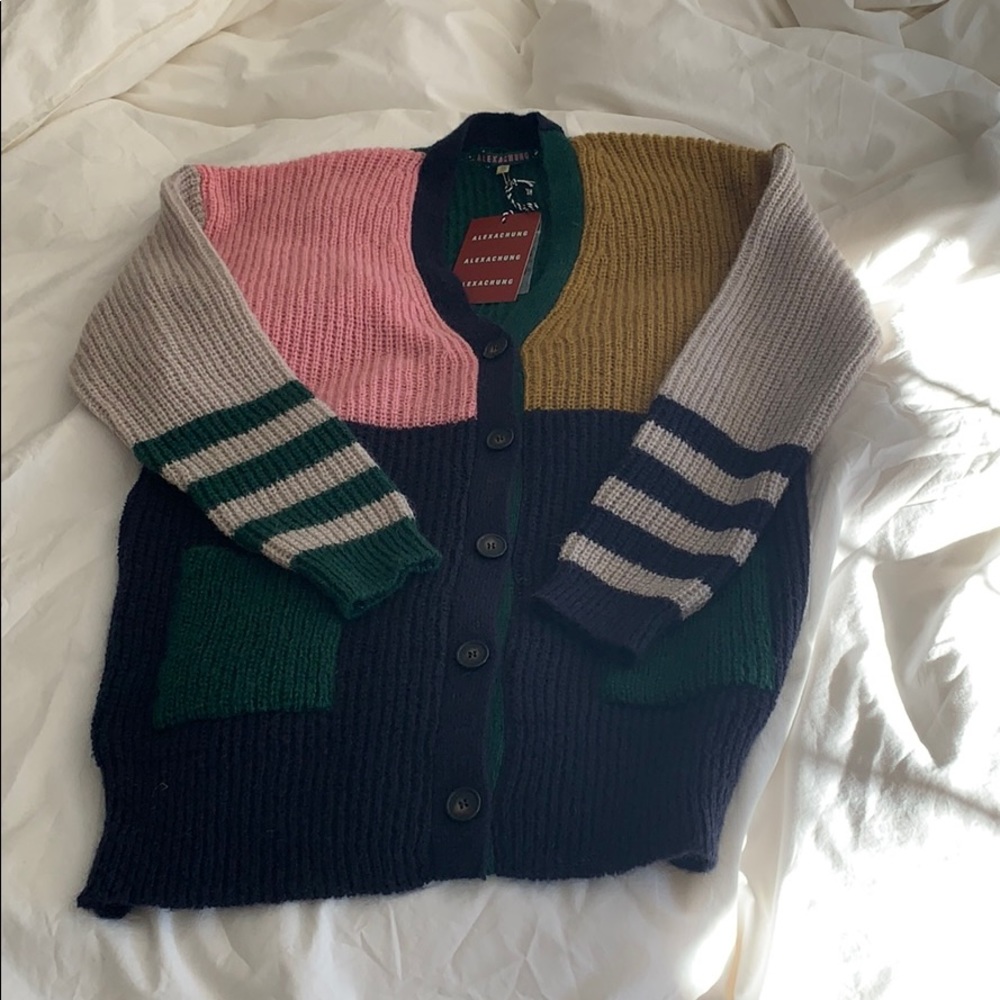 Alexa Chung color block cardigan sweater 🖤